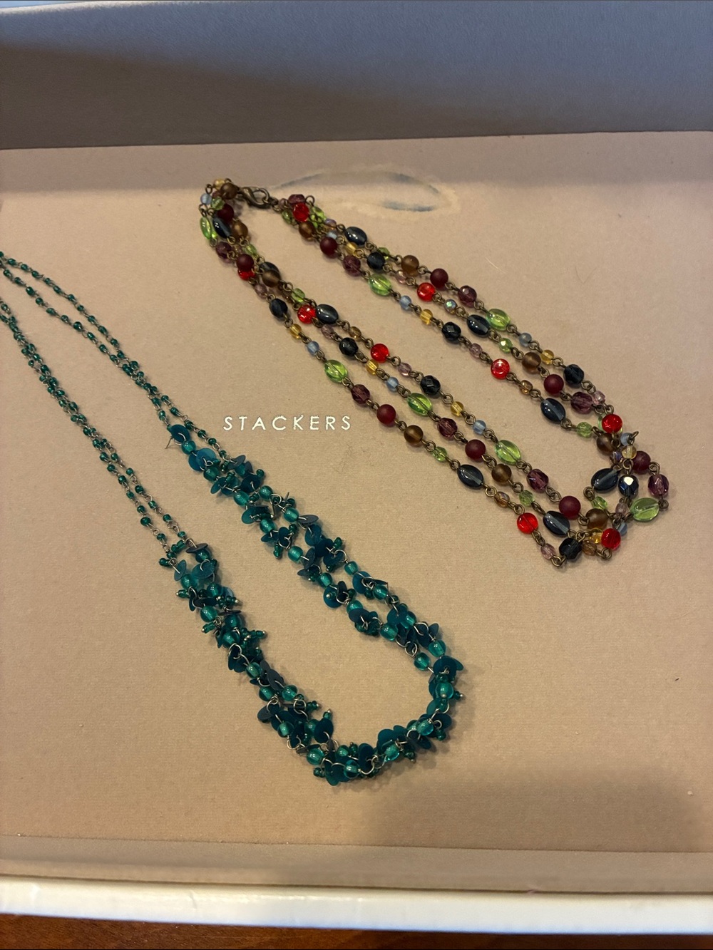 LOT OF (2) Teal Floral Bead Necklace & Multicolor Beaded Strand Set